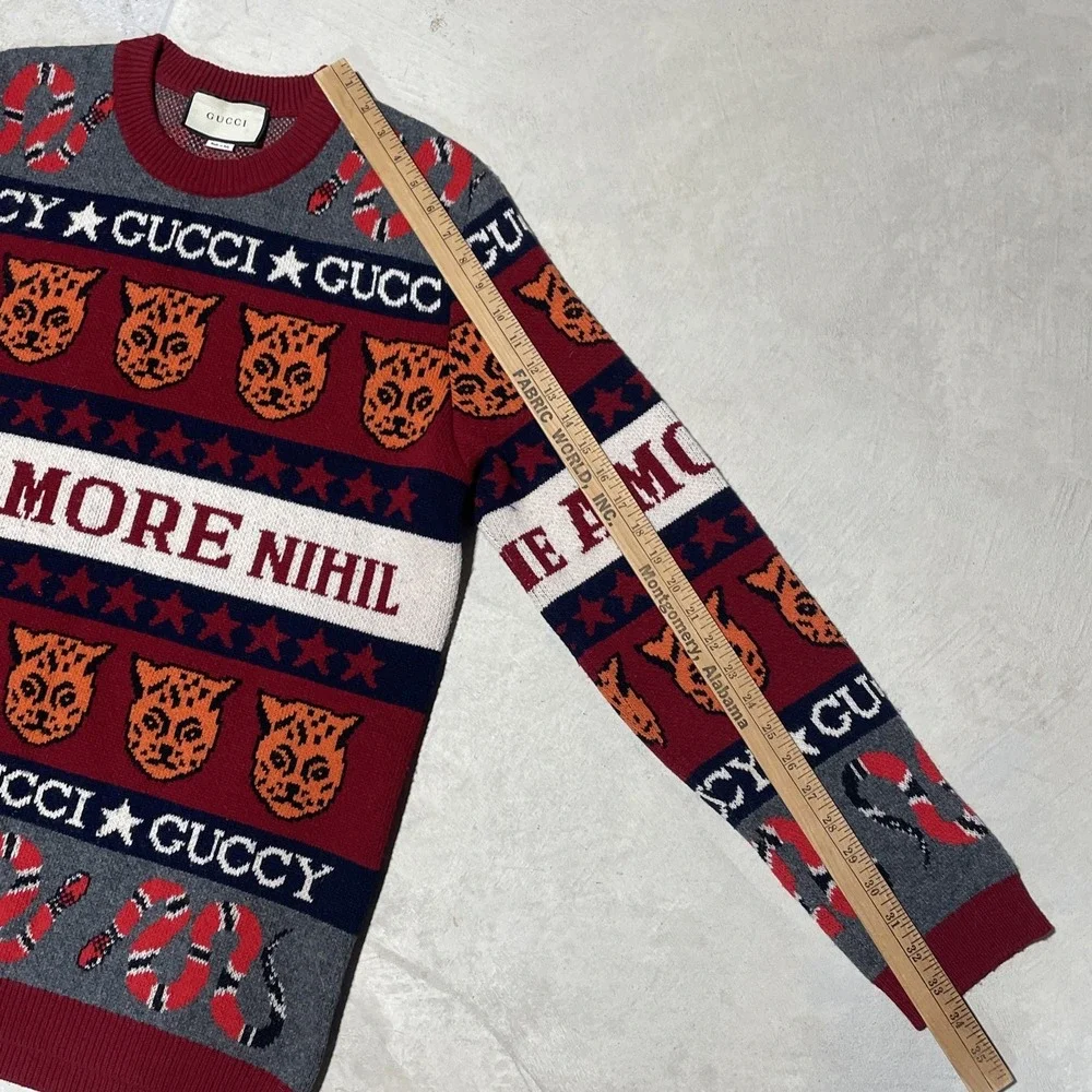 100% AUTHENTIC Gucci Sine Amore Nihil Wool Sweater Men SZ M AOP Red Snakes Tiger